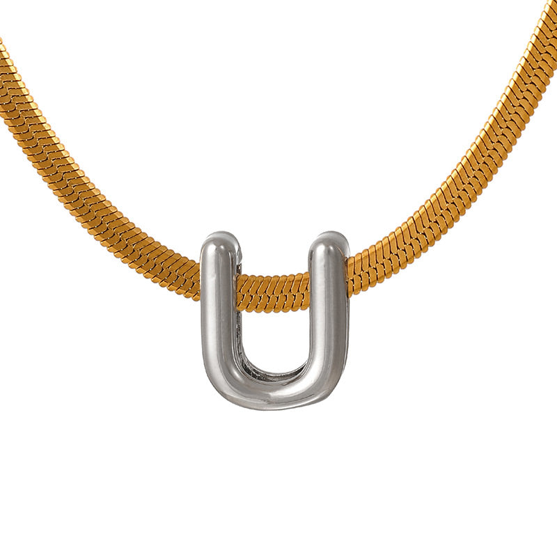 A Titanium Steel Snake Bone Chain 26 Letters Necklace