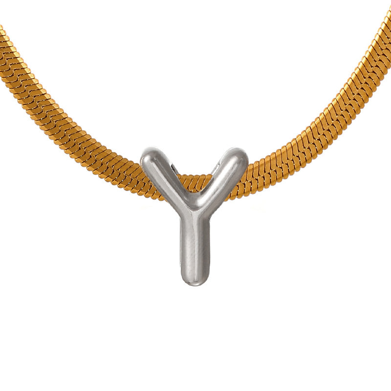 A Titanium Steel Snake Bone Chain 26 Letters Necklace