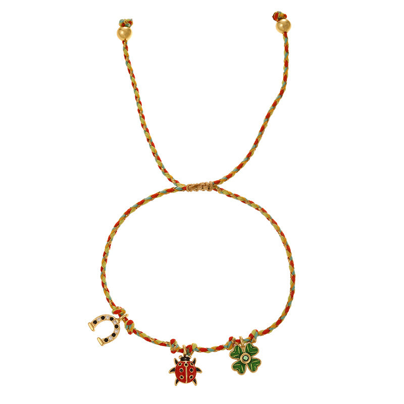 Color 1 Copper Inlaid Zircon Oil Drip Insect Braided Bracelet (6mm)