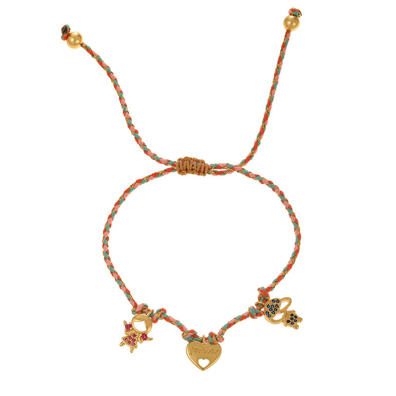 Color 1 Copper Inlaid Zircon Oil Drip Insect Braided Bracelet (6mm)