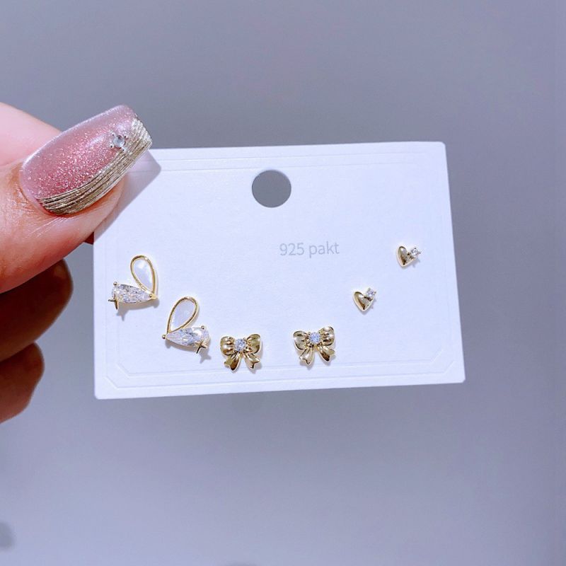 Earrings Set 43 Copper Inlaid Zirconium Geometric Earrings Set