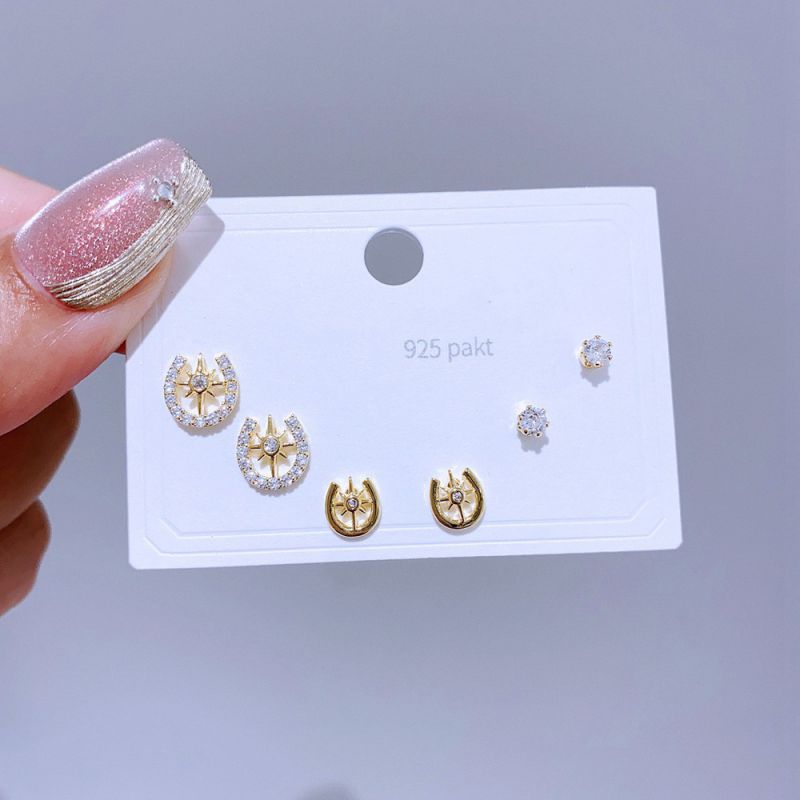 Earrings Set 43 Copper Inlaid Zirconium Geometric Earrings Set