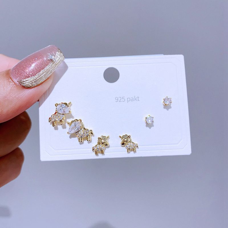 Earrings Set 43 Copper Inlaid Zirconium Geometric Earrings Set