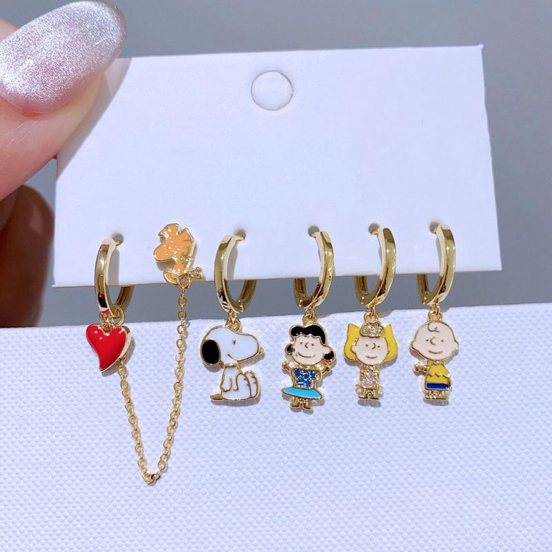 Gold Copper Gold-plated Diamond Cartoon Earrings Set