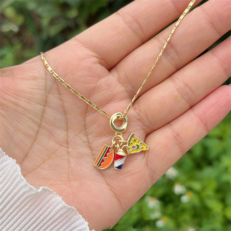 Necklace 6# Gold-plated Copper Hamburger Airplane Hot Air Balloon Geometric Necklace