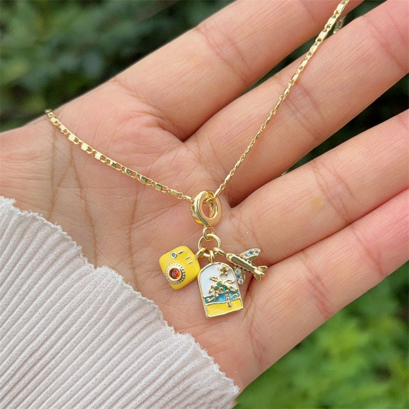 Necklace 6# Gold-plated Copper Hamburger Airplane Hot Air Balloon Geometric Necklace