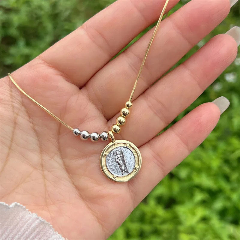 Necklace 2# Gold-plated Copper Beaded Necklace With The Image Of The Virgin Mary