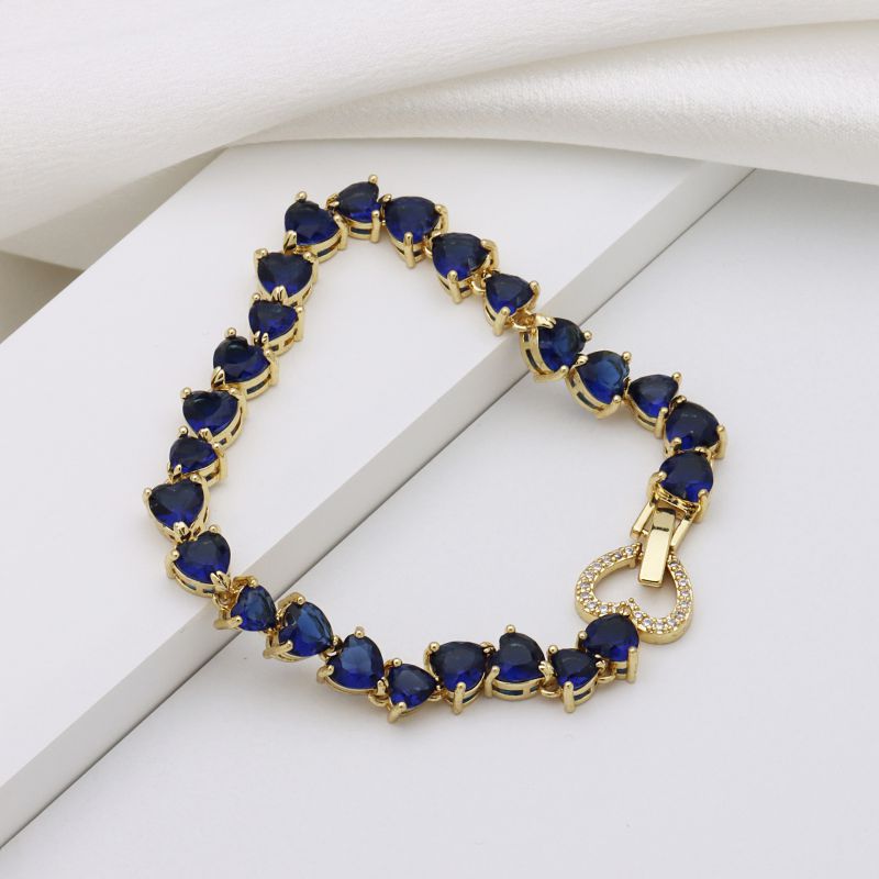 Dark Blue Copper Gold-plated Diamond Heart Bracelet