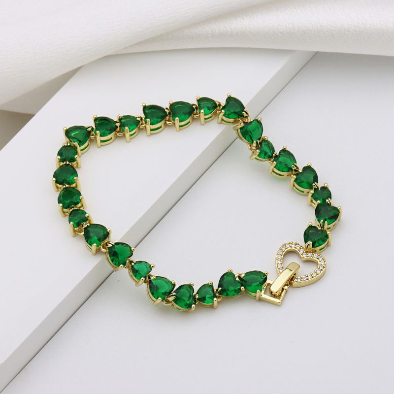 Dark Blue Copper Gold-plated Diamond Heart Bracelet