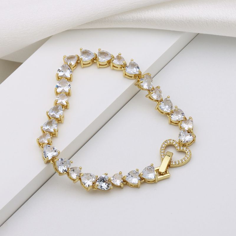 Dark Blue Copper Gold-plated Diamond Heart Bracelet