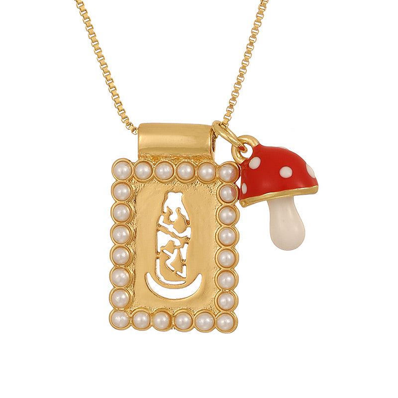 Gold 1 Square Hollow Pattern Oil-dripping Cherry Necklace (with Needle)