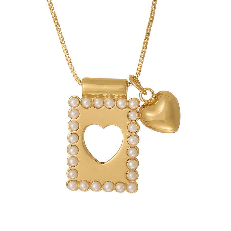 Gold 1 Square Hollow Pattern Oil-dripping Cherry Necklace (with Needle)