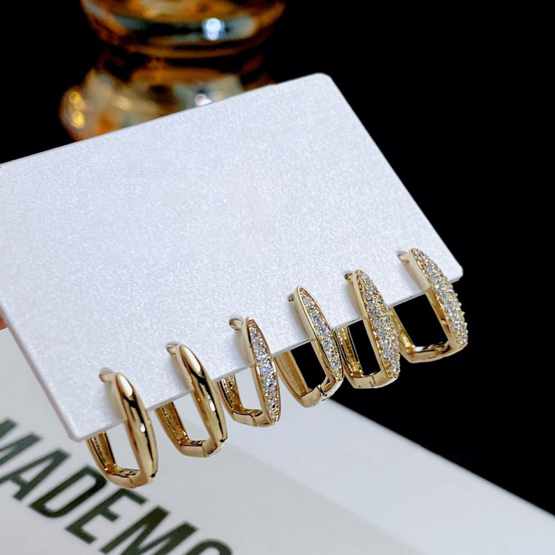 Gold (real Gold Electroplating To Preserve Color) Copper Diamond Square Earring Set