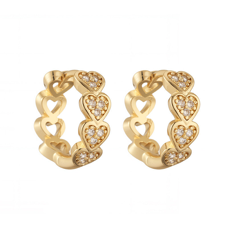 1 Pair Of Gold And White Diamond Heart Earrings Copper Diamond Heart Earrings