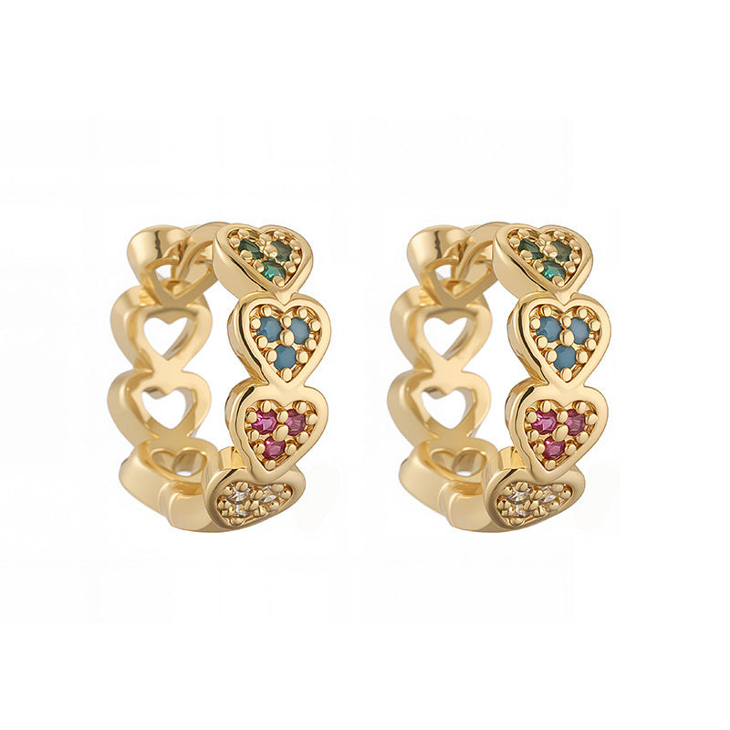 1 Pair Of Gold And White Diamond Heart Earrings Copper Diamond Heart Earrings