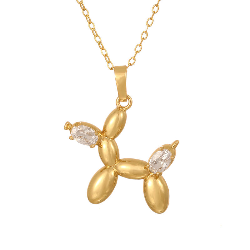 Gold Copper And Zirconia Balloon Dog Necklace