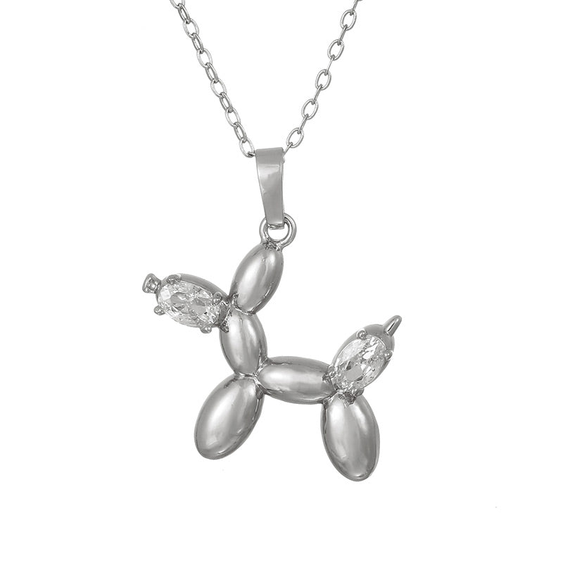 Gold Copper And Zirconia Balloon Dog Necklace