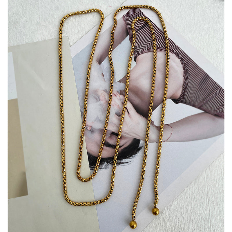 Gold Titanium Steel Plain Ring Necklace (150cm)