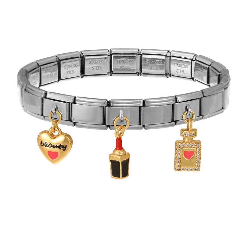 Silver 1 Titanium Steel Inlaid Zirconium Oil Drop Globe World Series Square Module Bracelet