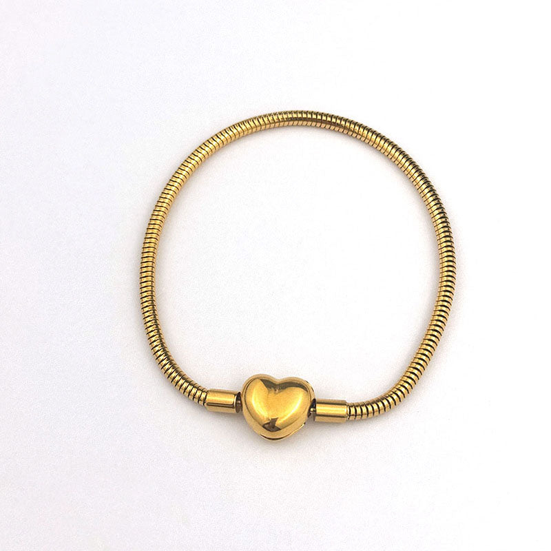 Gold Heart Clasp Bracelet Stainless Steel Heart Snake Bone Bracelet