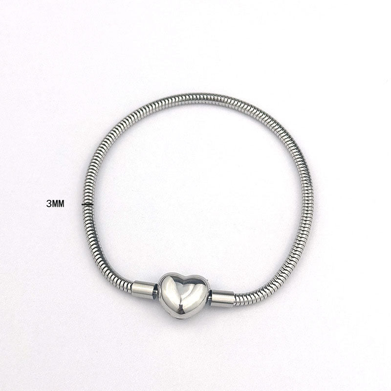 Gold Heart Clasp Bracelet Stainless Steel Heart Snake Bone Bracelet