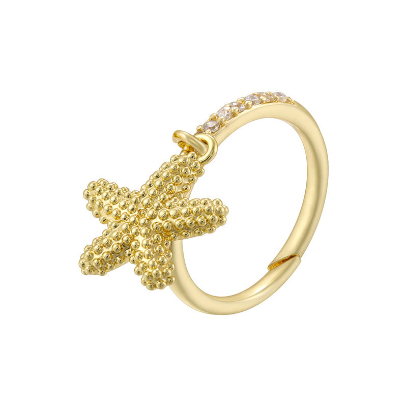 Gold And White Diamond Conch Ring Silver Diamond Conch Shell Lipstick Heart Starfish Geometric Ring