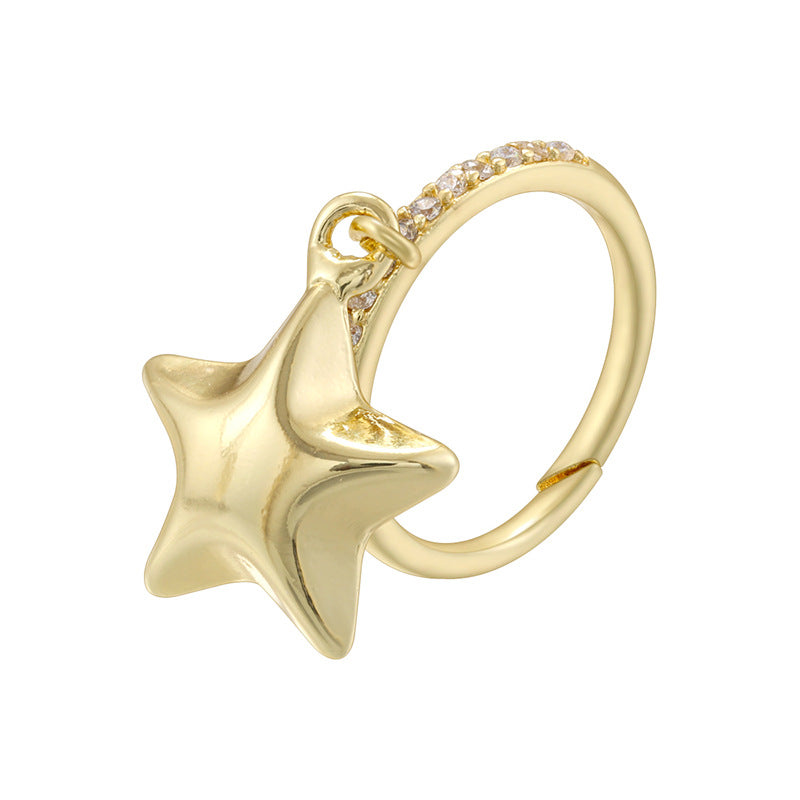 Gold And White Diamond Conch Ring Silver Diamond Conch Shell Lipstick Heart Starfish Geometric Ring