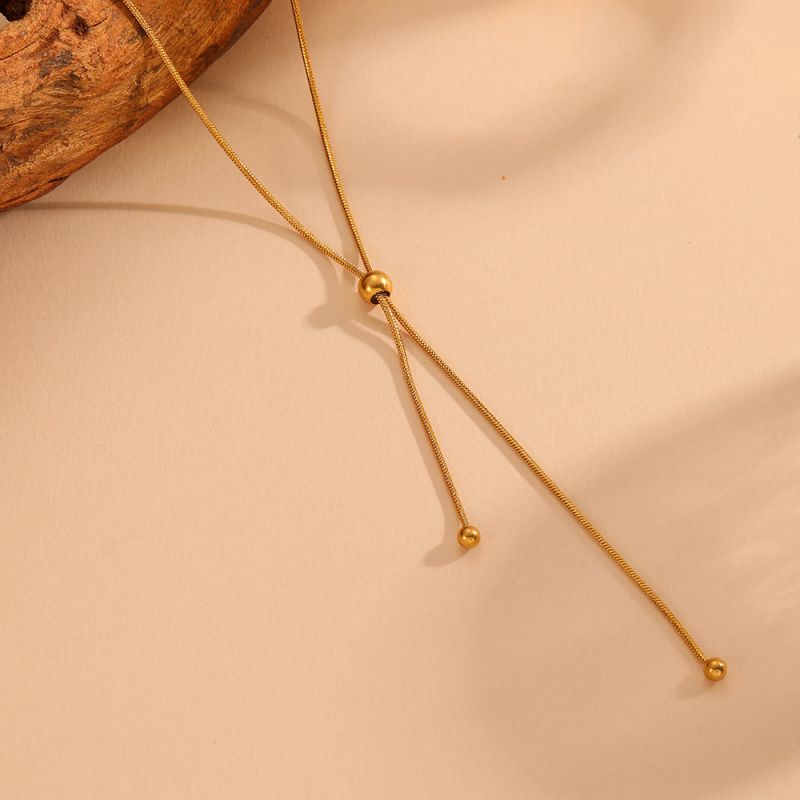 Gold Vertical Set Titanium Steel Cross Pull Necklace Bracelet Set