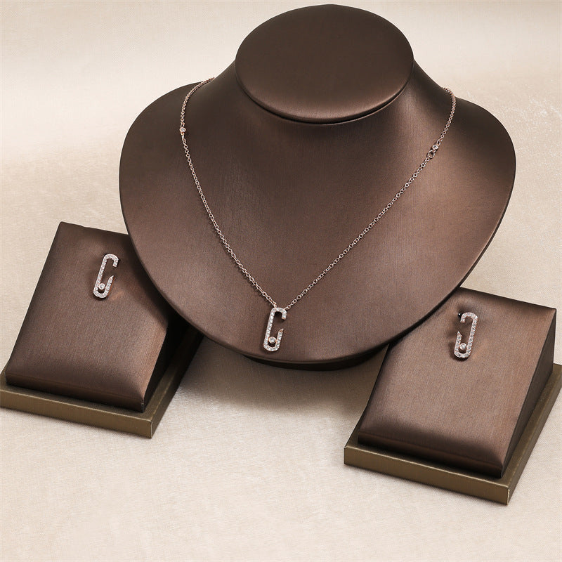 White Platinum Plated Copper Diamond Oval Necklace And Earring Set