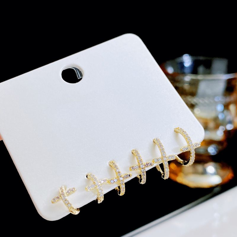 Gold (real Gold Electroplating To Preserve Color) Copper Diamond Cross Earring Set