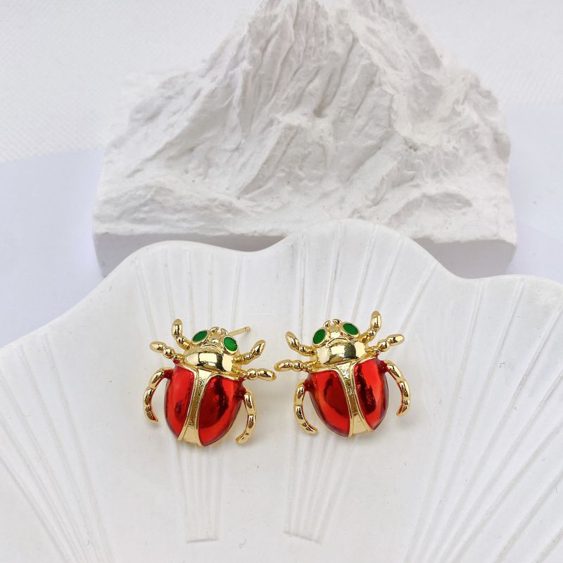 D Copper And Diamond Insect Earrings