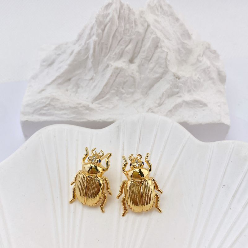 D Copper And Diamond Insect Earrings