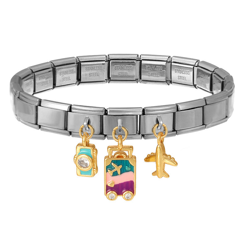 Silver 1 Zirconia-inlaid Ladybug Square Module Bracelet