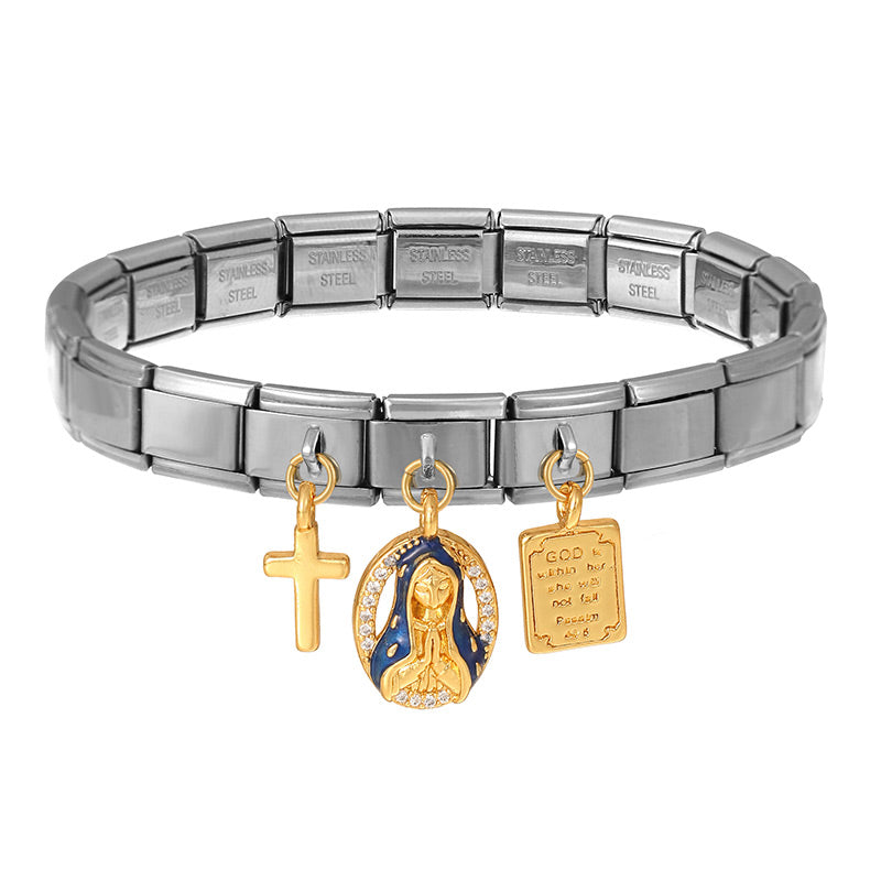 Silver 1 Zirconia-inlaid Ladybug Square Module Bracelet