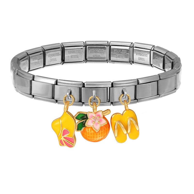 Silver 1 Zirconia-inlaid Ladybug Square Module Bracelet