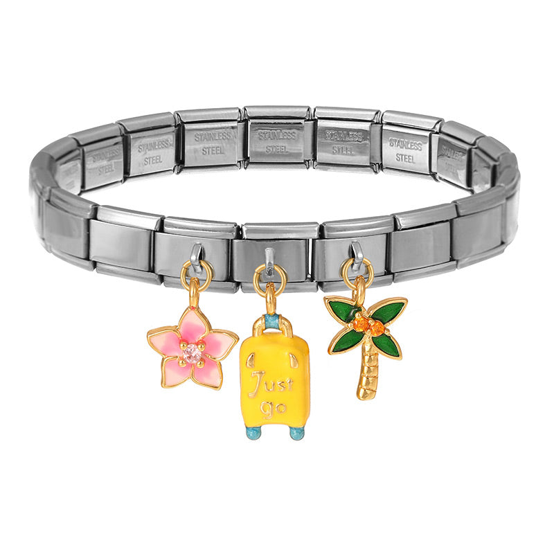 Silver 1 Zirconia-inlaid Ladybug Square Module Bracelet