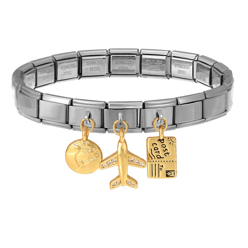 Silver 1 Zirconia-inlaid Ladybug Square Module Bracelet