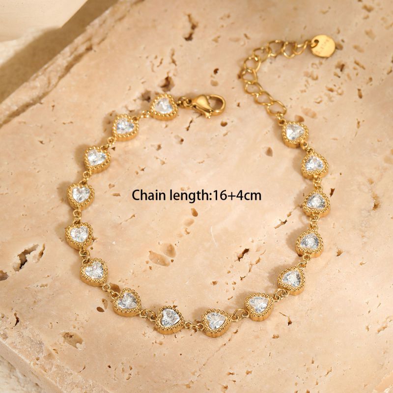 1 Gold Bracelet Stainless Steel Diamond Heart Bracelet