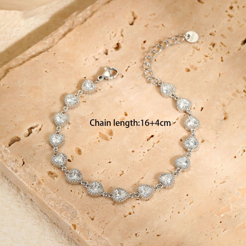 1 Gold Bracelet Stainless Steel Diamond Heart Bracelet