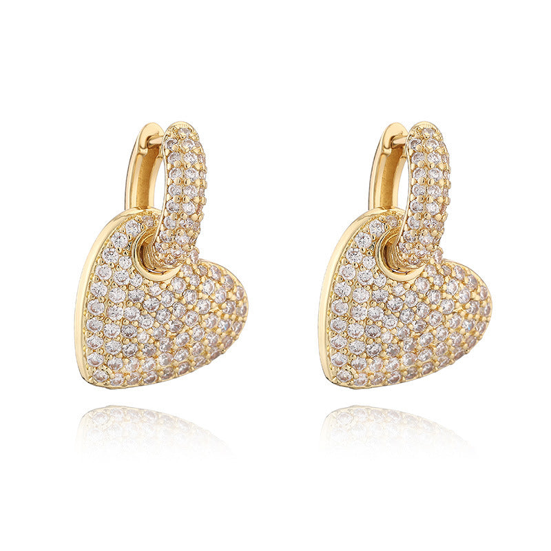 1 Pair Of White Gold And White Diamond Heart Earrings Copper Diamond Heart Hoop Earrings