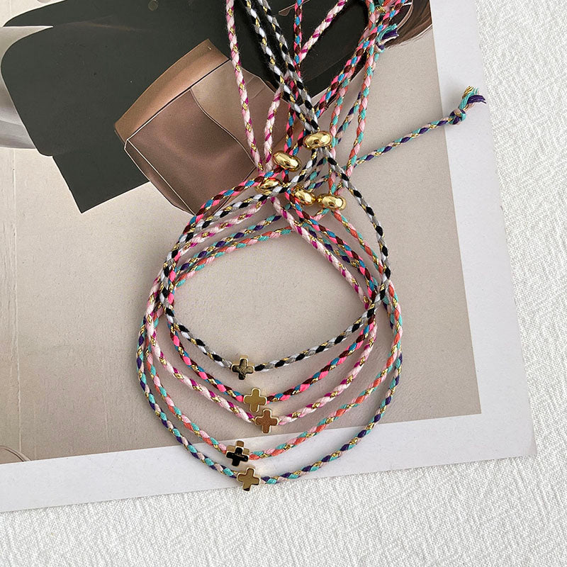 White Copper Cross Braided Bracelet