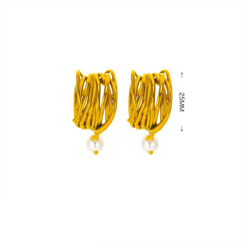 Gold + Glossy Titanium Steel Line Earrings