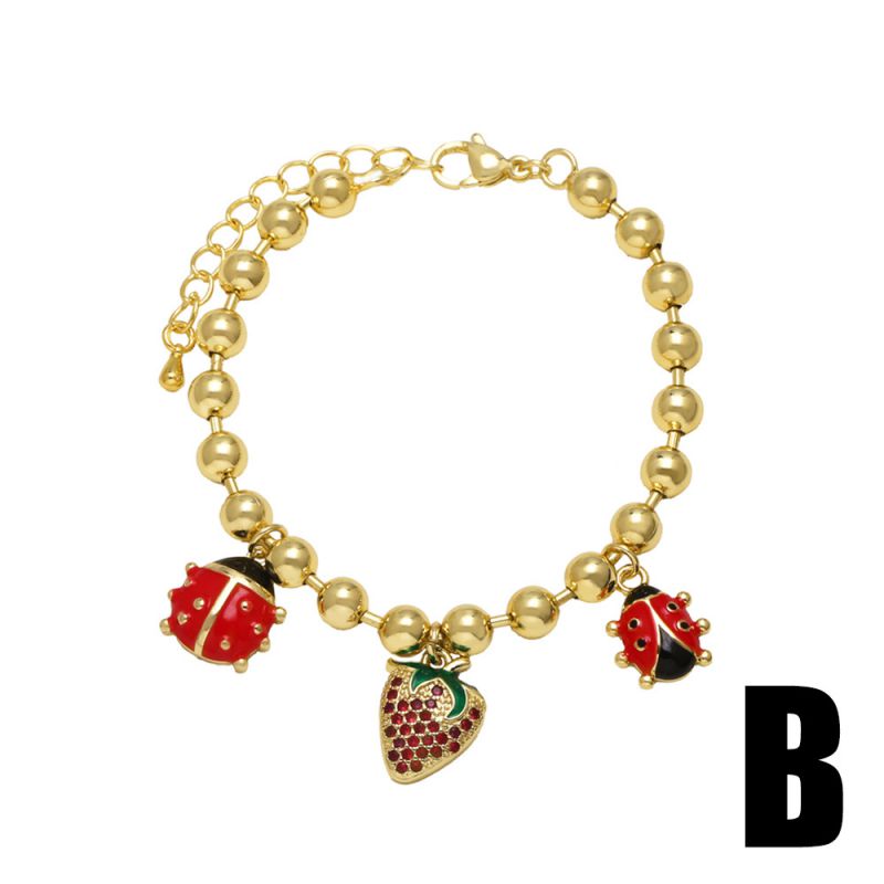 A Gold-plated Copper Cherry Strawberry Beetle Bracelet