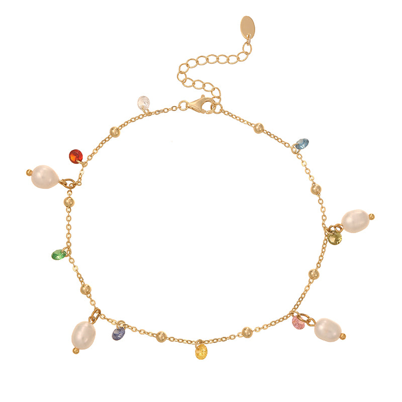 Gold 1 Copper Inlaid Zircon Oil Dripping Religious Beaded Pearl Bracelet