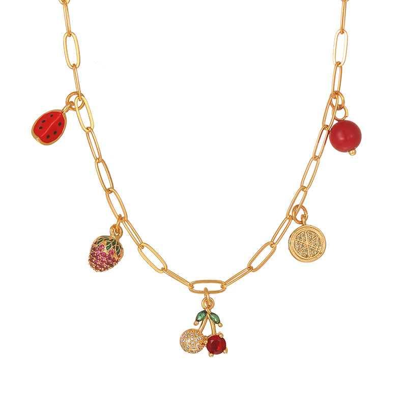 Golden 7 Copper Inlaid Zircon Oil Drop Religious Necklace Bracelet Set