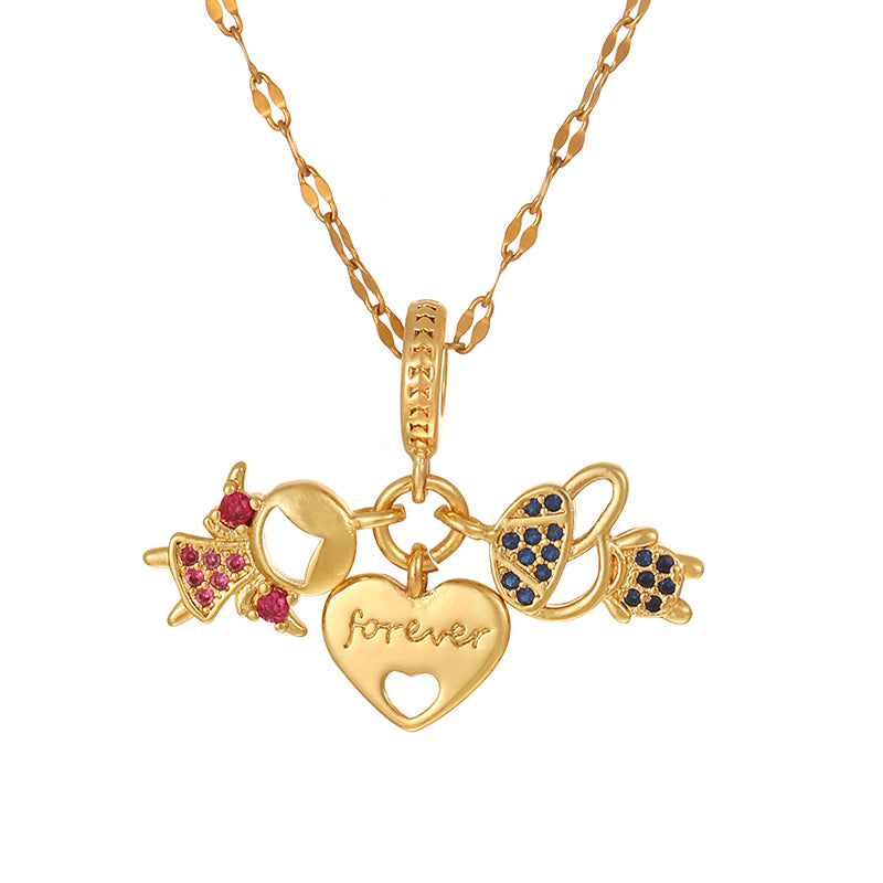 Gold 1 Titanium Steel Inlaid Zirconium Oil Drop Religious Necklace