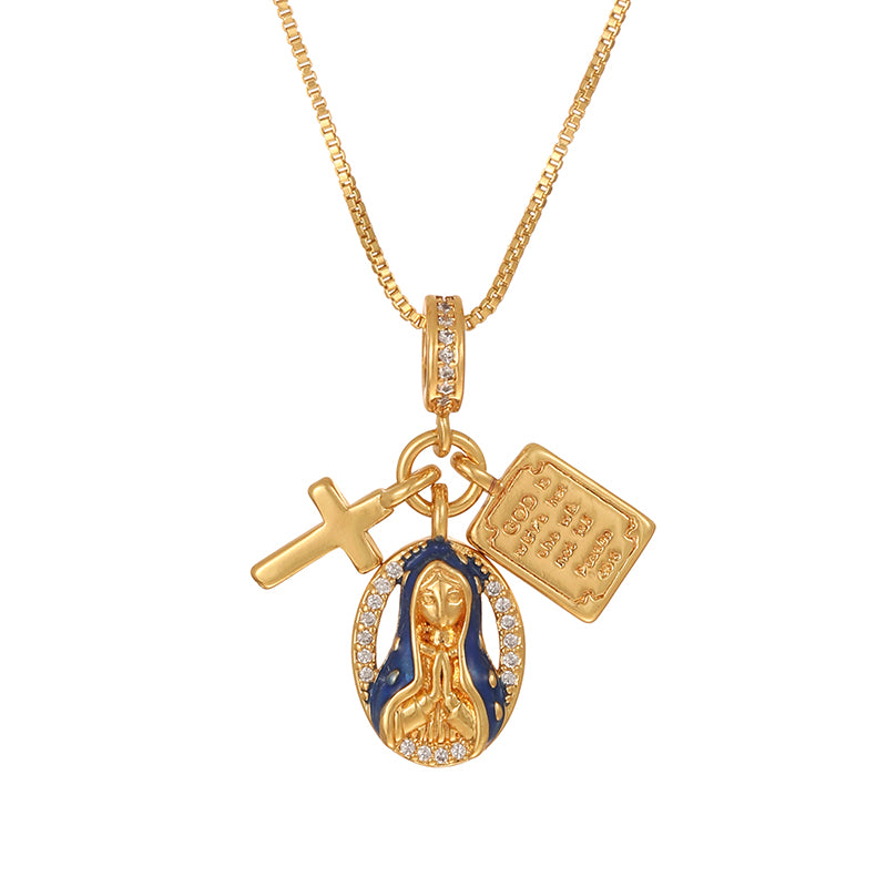 Gold 1 Copper Inlaid Zircon Oil Drop Religious Necklace (with Needle)