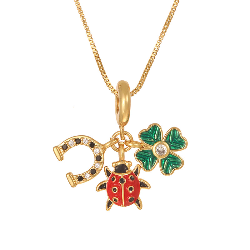 Gold 1 Copper Inlaid Zircon Oil Drop Religious Necklace (with Needle)