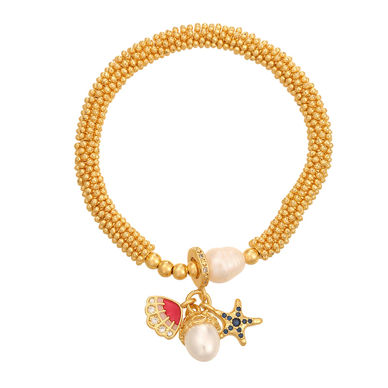Gold 1 Copper Inlaid Zircon Oil Dripping Religious Beaded Pearl Bracelet