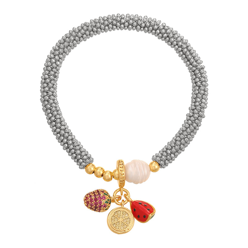 Gold 1 Copper Inlaid Zircon Oil Dripping Religious Beaded Pearl Bracelet